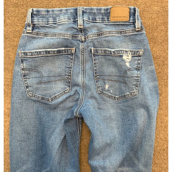 American Eagle Jeans Womens 0 Curvy Straight Distressed Mid Rise Whiskered Denim - Picture 2 of 9